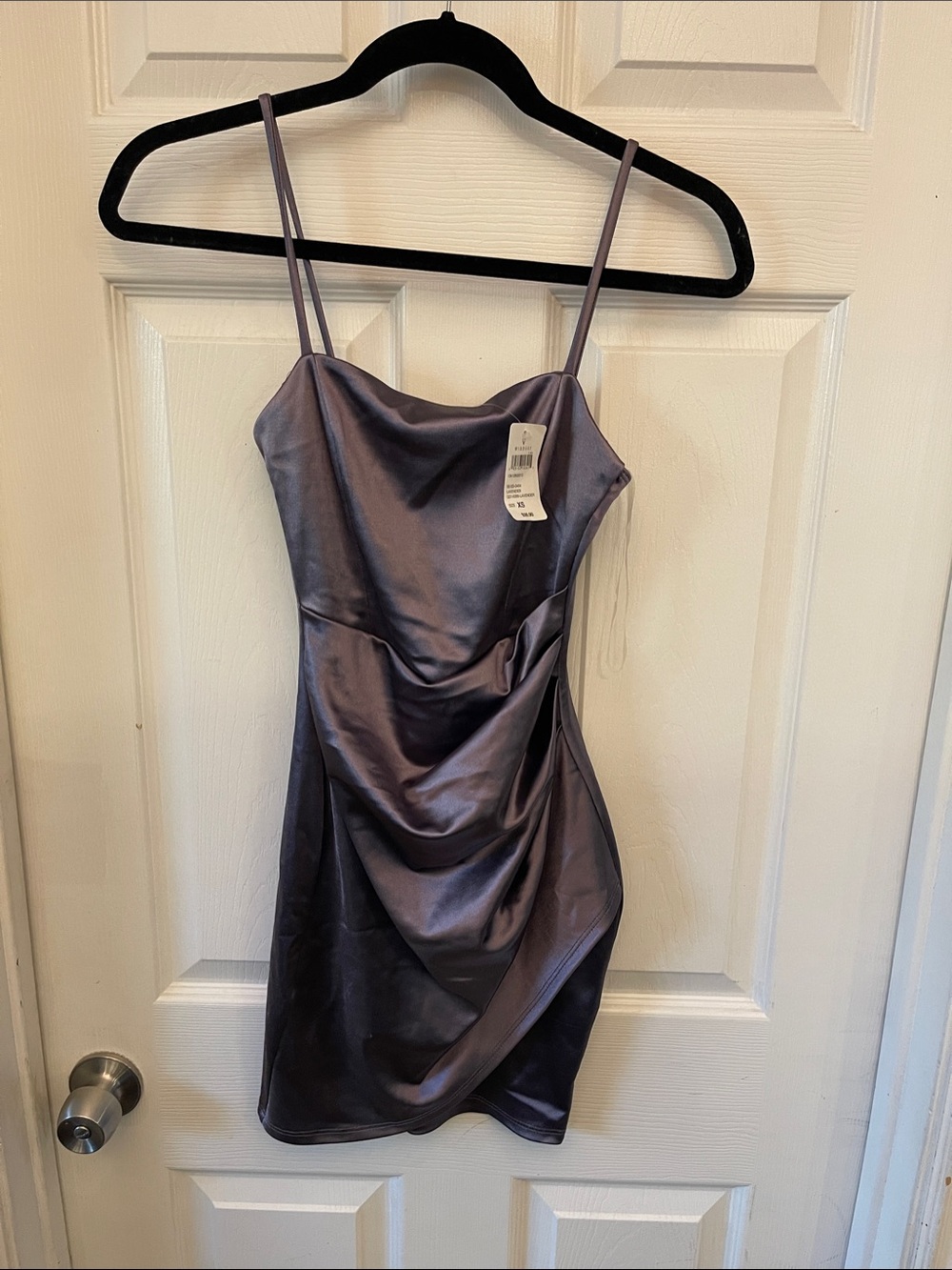 NWT Windsor Lavender Satin + Spandex Cowl Neck Mini Dress